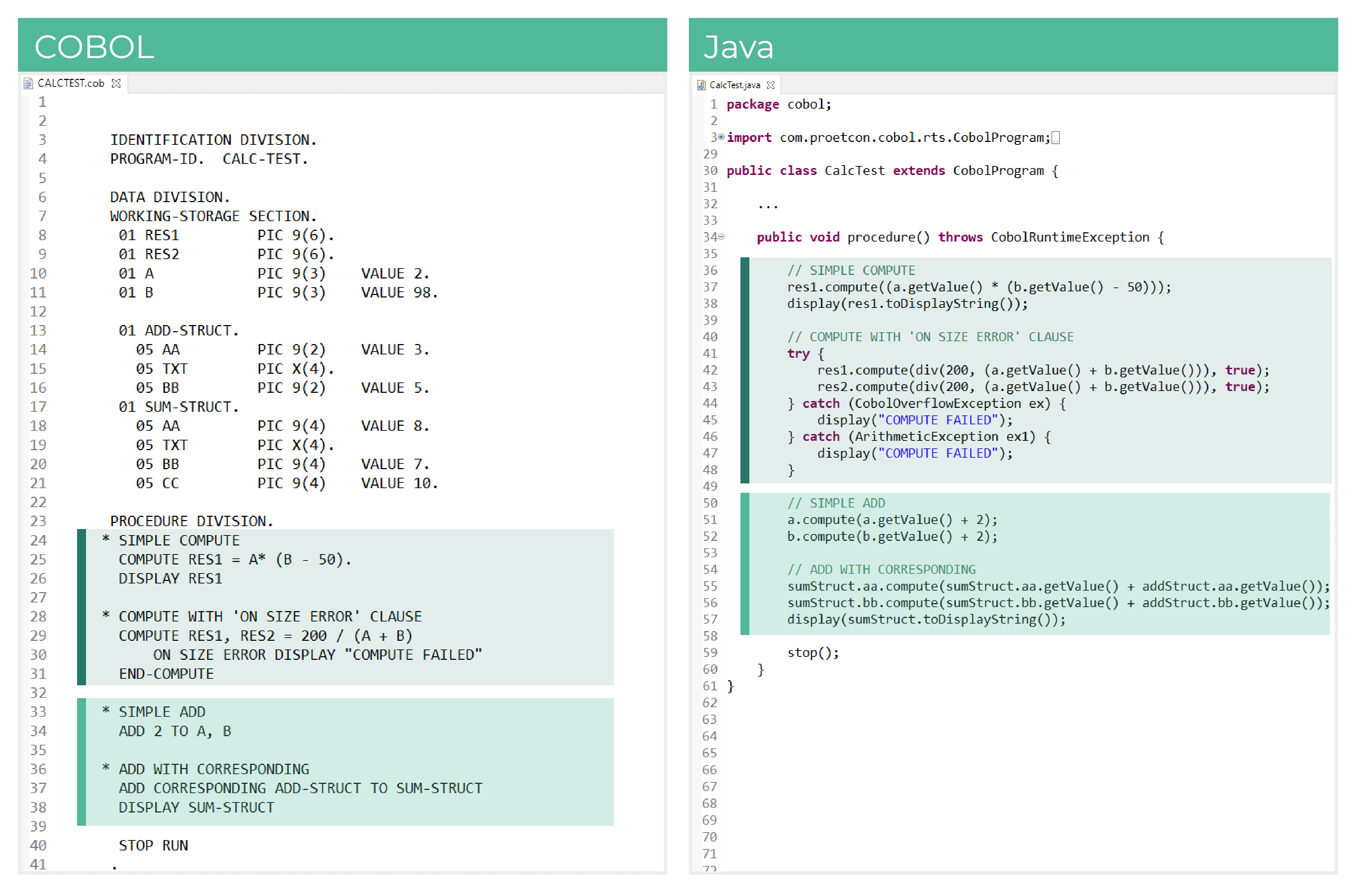 Beispiel für die Migration von COMPUTE- und ADD-Statements