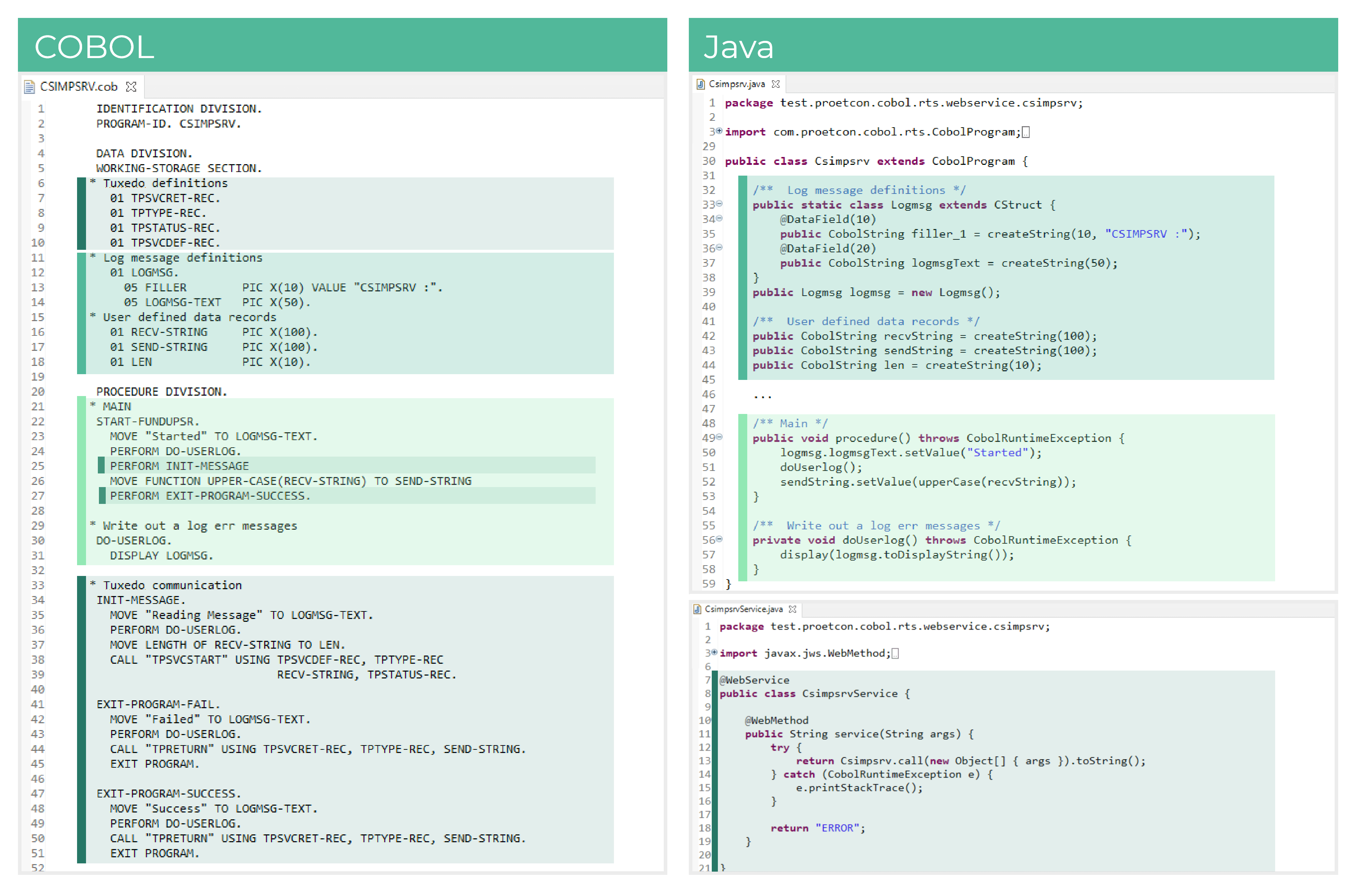 Beispiel für die Migration eines die Middleware nutzenden COBOL-Servers in einen Webservice