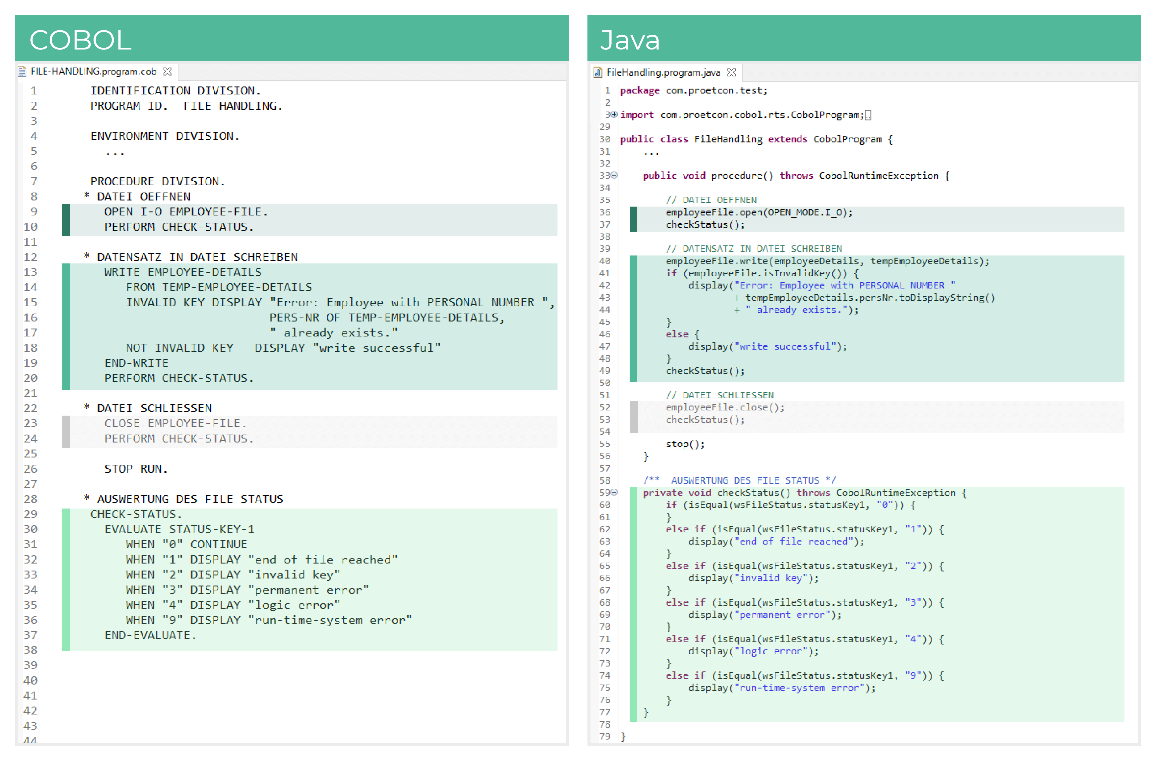 Example of the migration of file accesses
