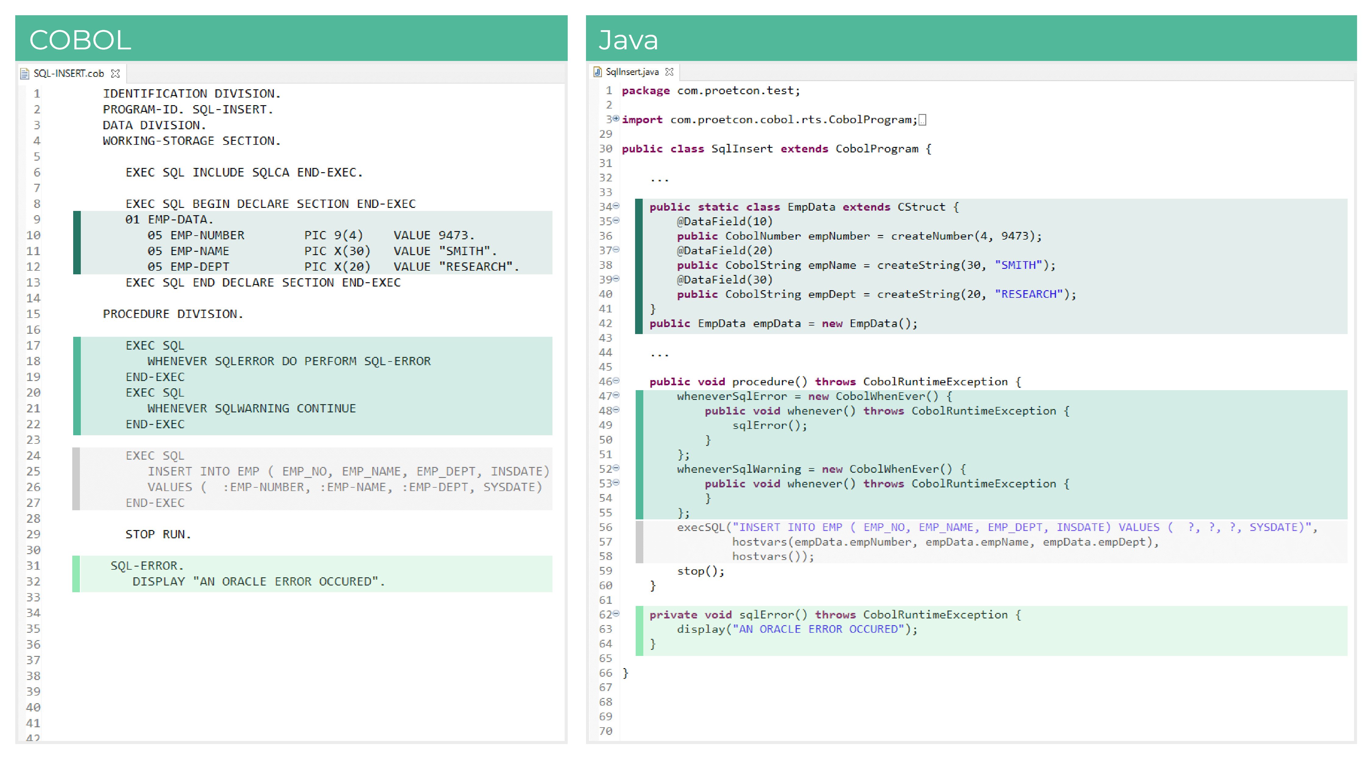 Example of migration of an INSERT statement
